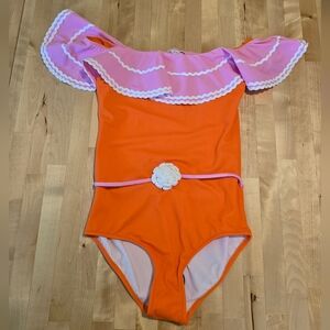 Nessi Byrd Pina Ruffle-Trim Belted Swimsuit Size 12 NWT